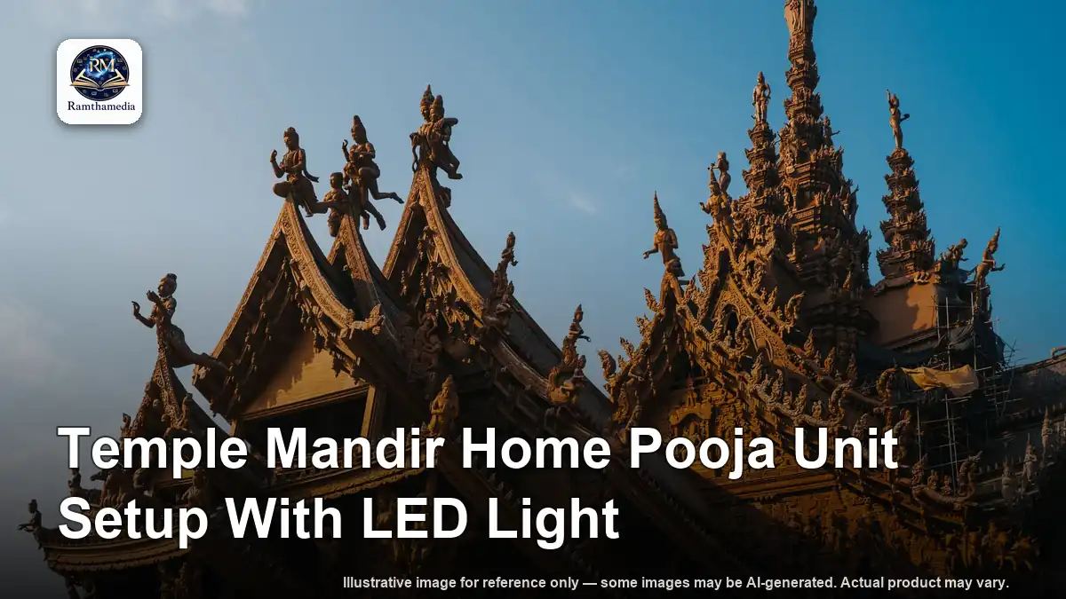 Home Temple Pooja Stand with Door, LED Light and Storage